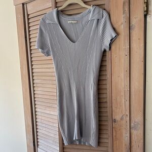 A&F Ribbed V-Neck Short Sleeve Dress - Light Blue